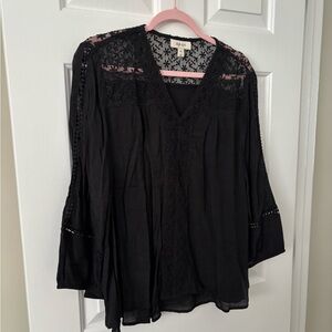 Style & Co. Black Crochet Accent Blouse